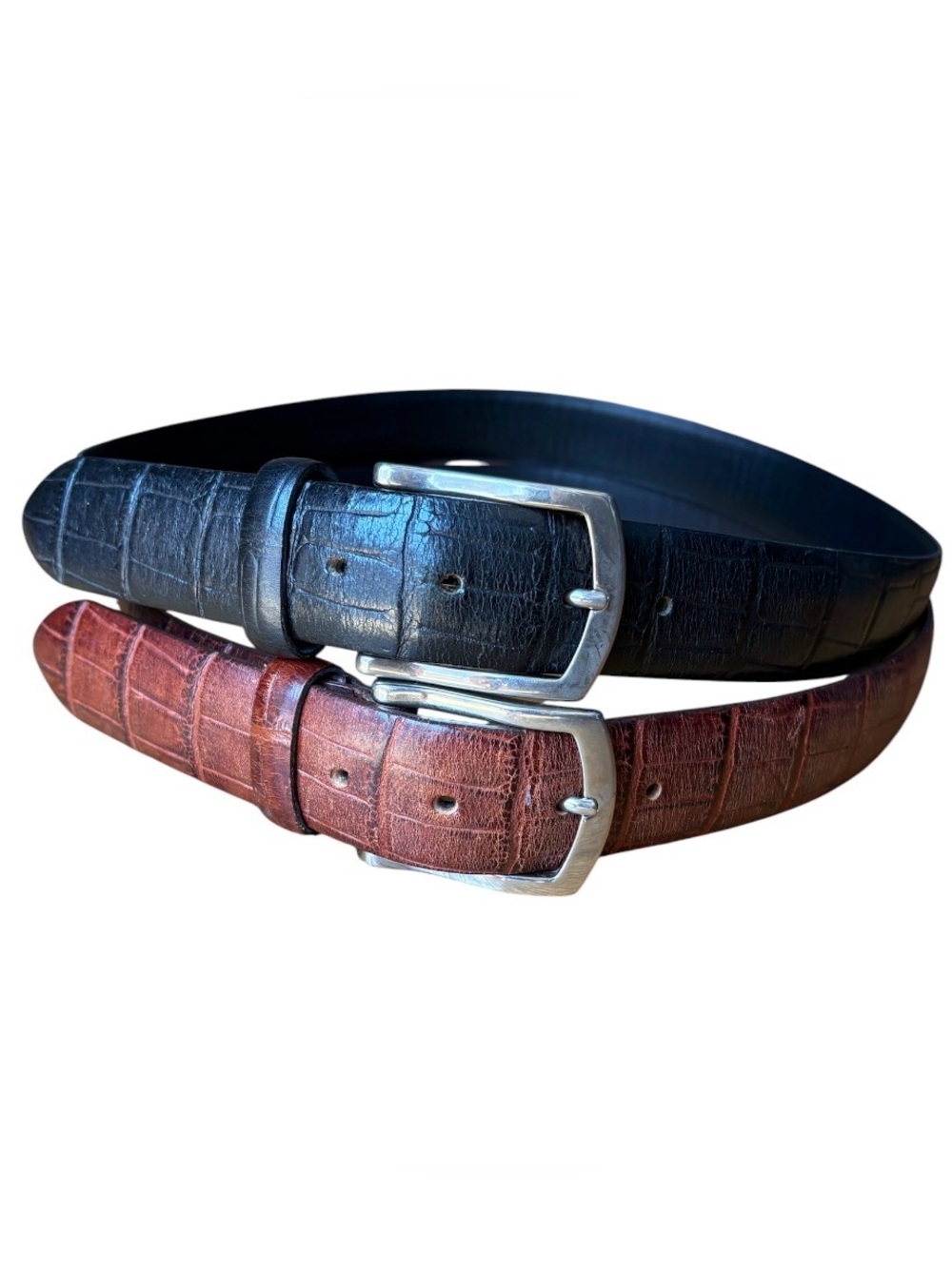 Canali Pair Black Brown Alligator Style Italian Leather Belts Size 34-36 Bundle - Picture 14 of 14